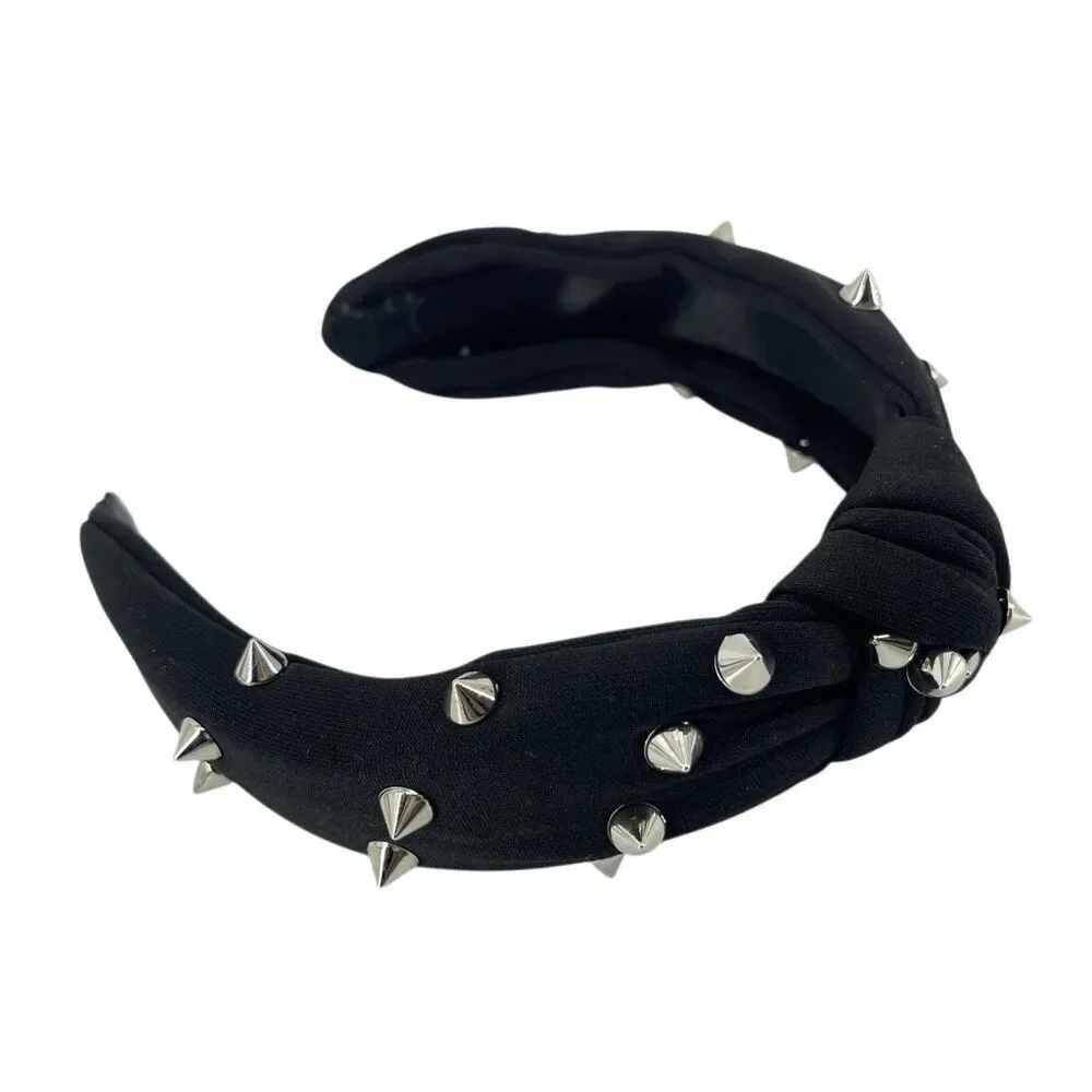 Black Studded Headband Spiked Padded Knot Edgy Punk Rock Hair Accessory